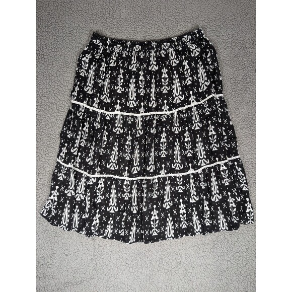 Jessica Taylor Maxi Skirt Black and White Tiered Sz 2x Drawstring Elastic Waist - Picture 1 of 8